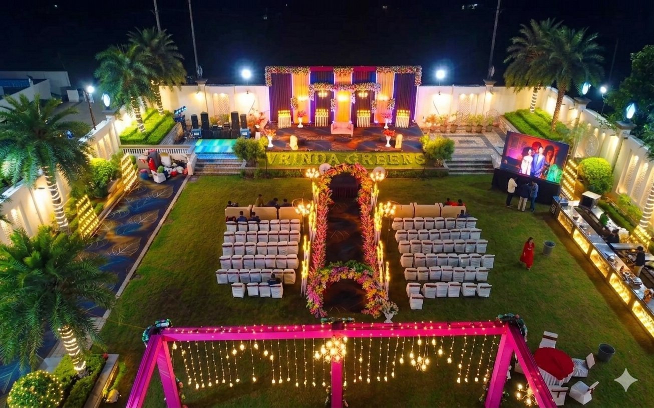 Vrinda Greens Marriage Garden — wide lawn view